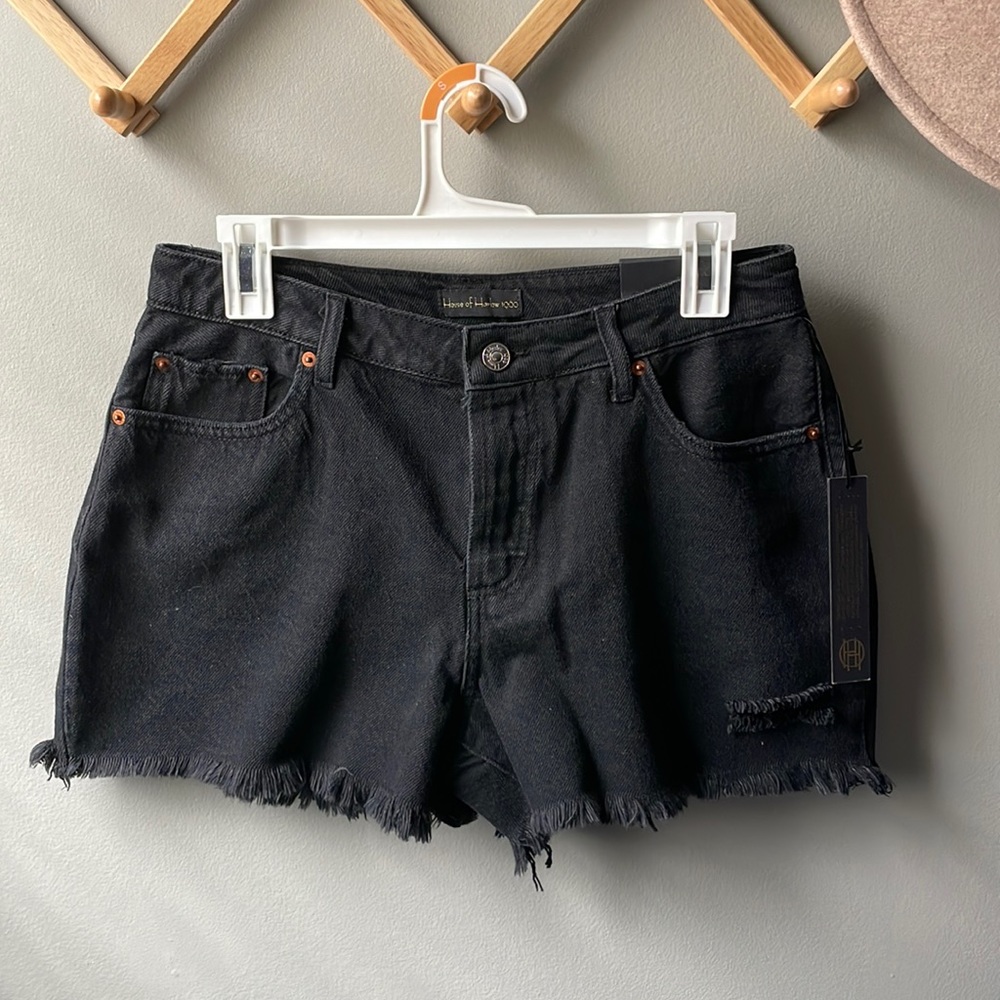 House of Harlow 1960 Black Jean High Rise Mom Shorts